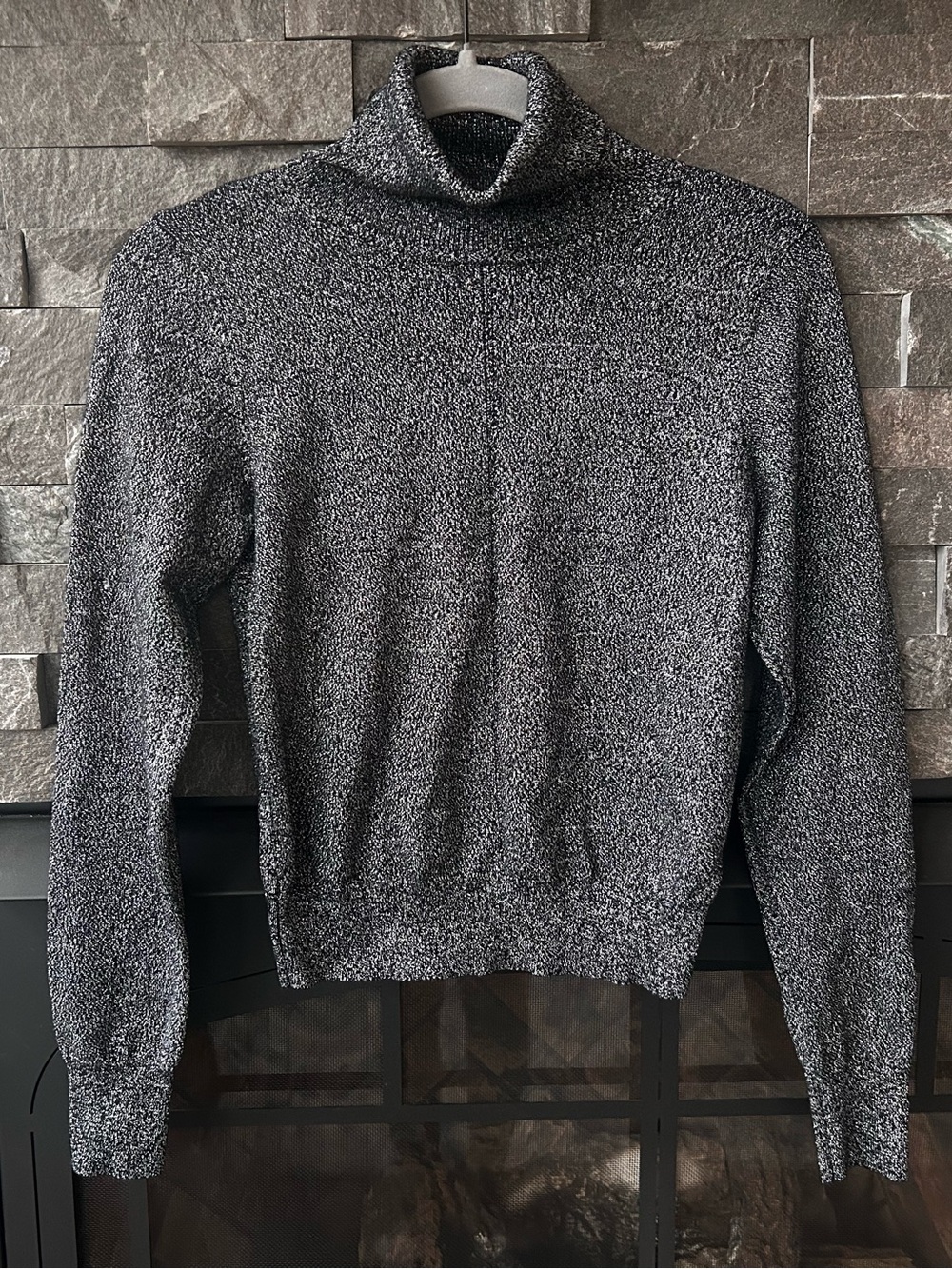 Abercrombie & Fitch Black and Metallic Silver Shimmer Turtleneck Sweater